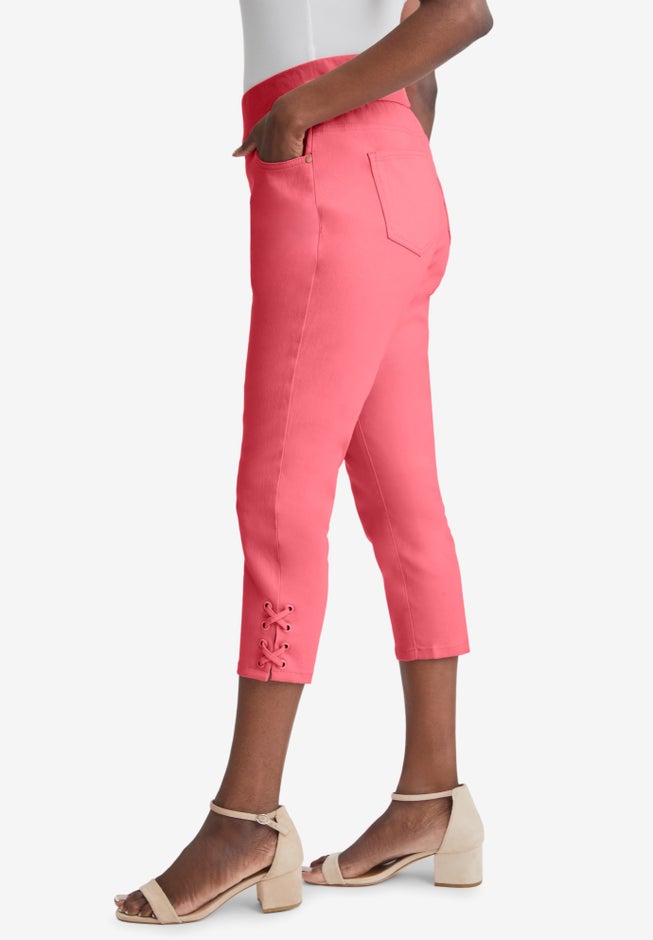 Comfort Waist Stretch Denim Lace-Up Capri image number 2