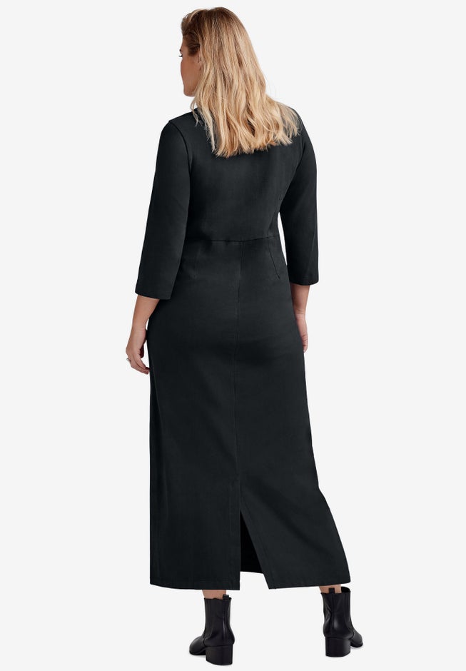 Cotton Spandex Crew Neck 3/4 Sleeve Maxi Dress image number 1