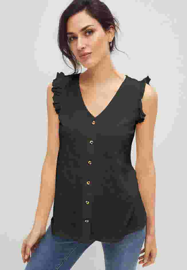 Button-Front Ruffle Sleeve Tank image number 2