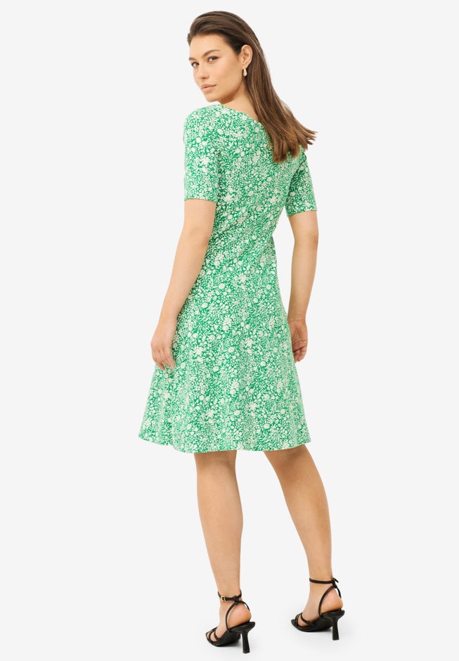 Short Sleeve Fit & Flare Knit Dress image number 1