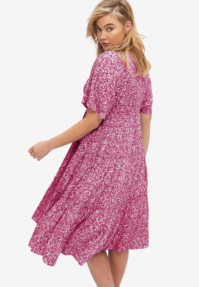 Tiered Midi Dress With Surplice Neckline image number 1