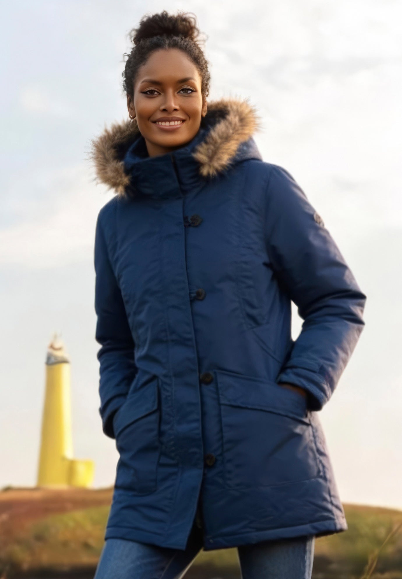 Faux Fur Trim Two-Way Zip-Front Mid-Length Parka image number 0