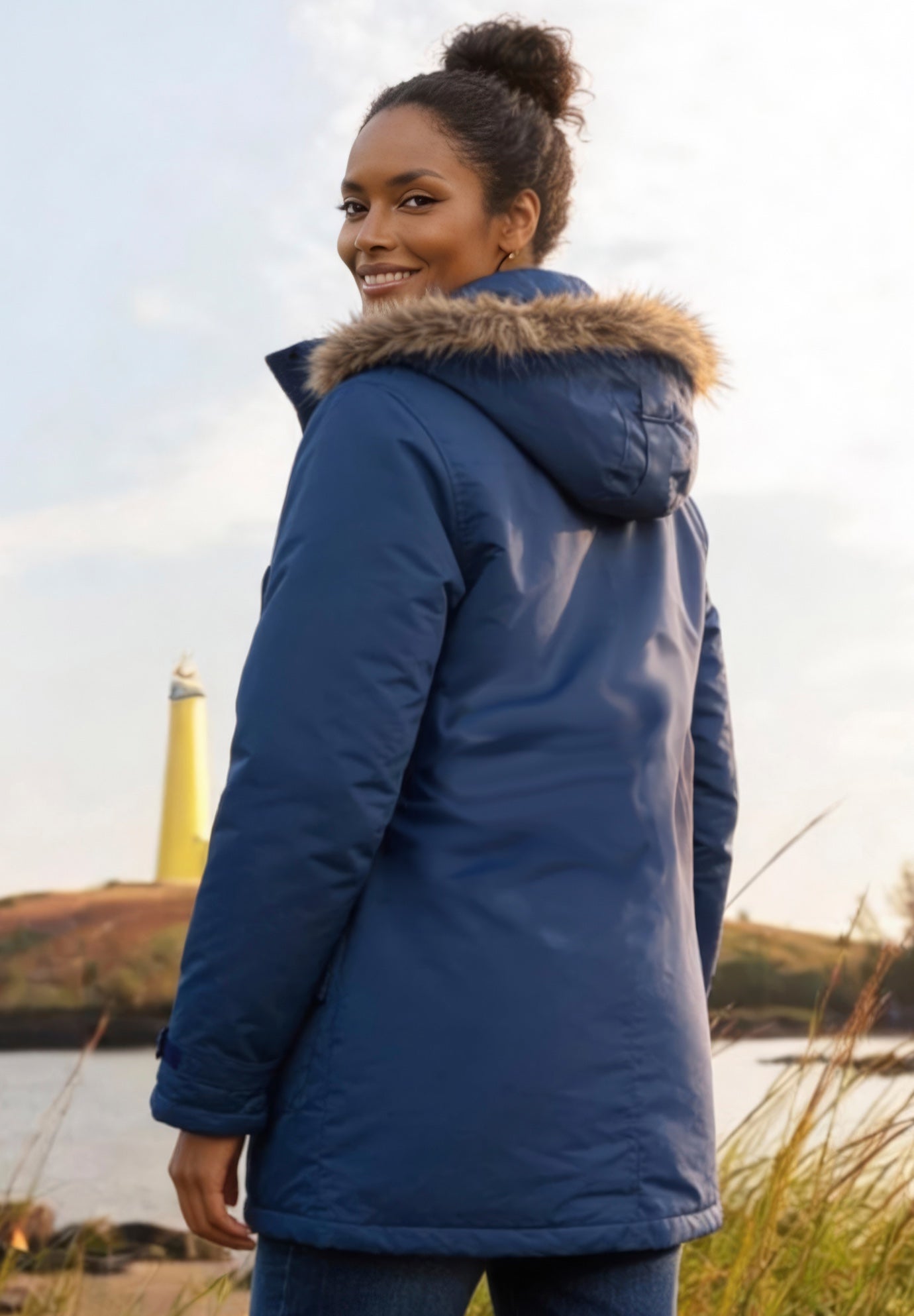 Faux Fur Trim Two-Way Zip-Front Mid-Length Parka image number 1