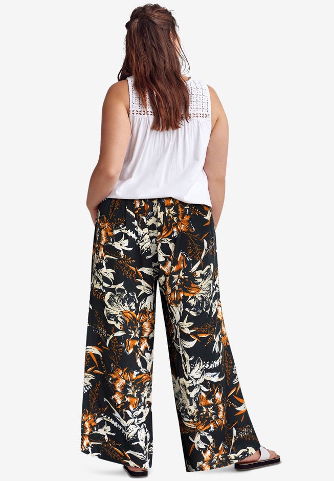 Wide-Leg Soft Pants with Back Elastic image number 1