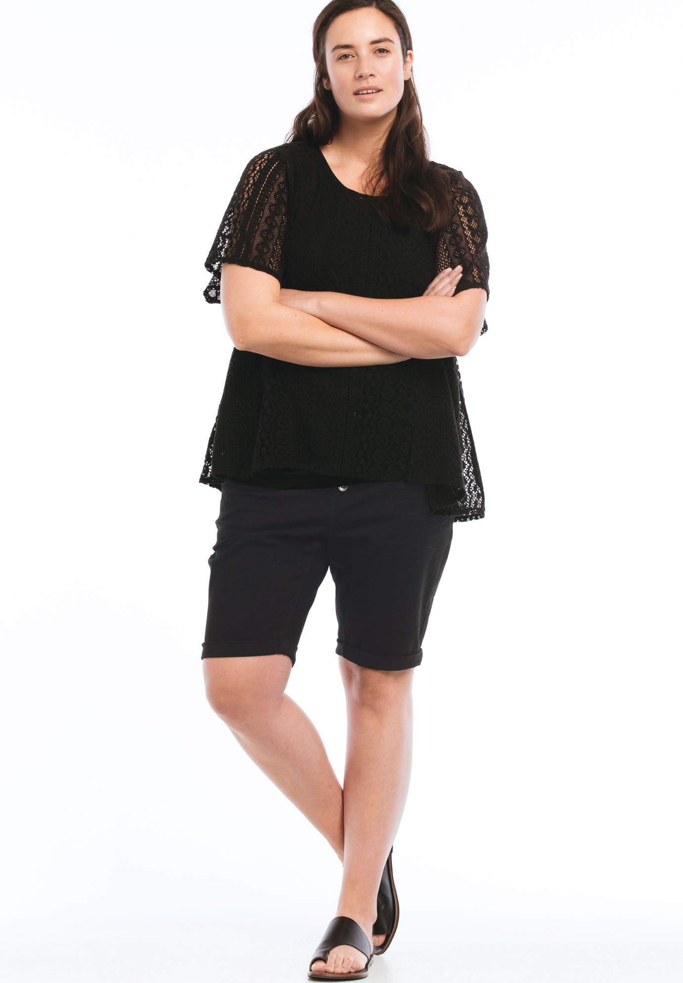 Mid-Rise Button-Front Stretch Denim Shorts image number 0