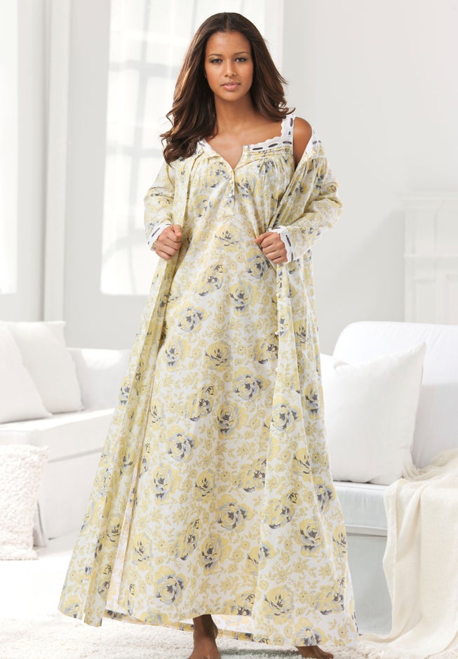 Long 2-Piece Cabbage-Rose Peignoir Set image number 5