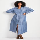 Denim Tiered Shirtdress image number null