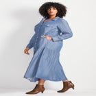 Denim Tiered Shirtdress image number null