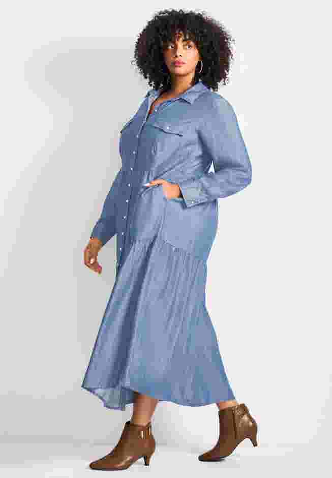 Denim Tiered Shirtdress image number 1