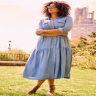 Denim Tiered Shirtdress image number null
