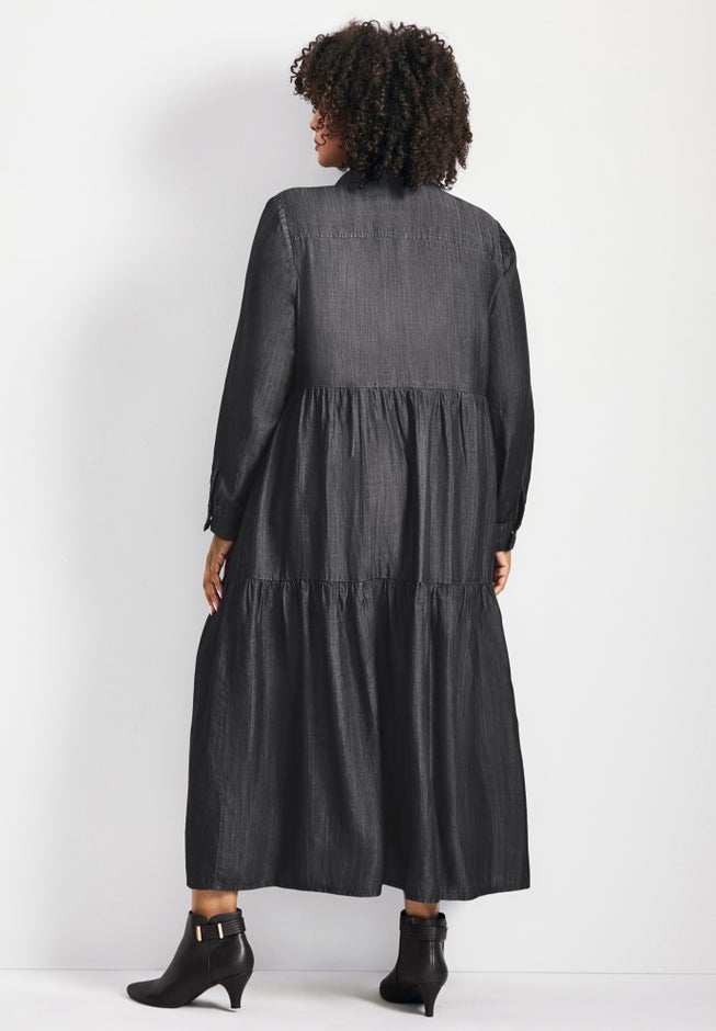 Denim Tiered Shirtdress image number 2