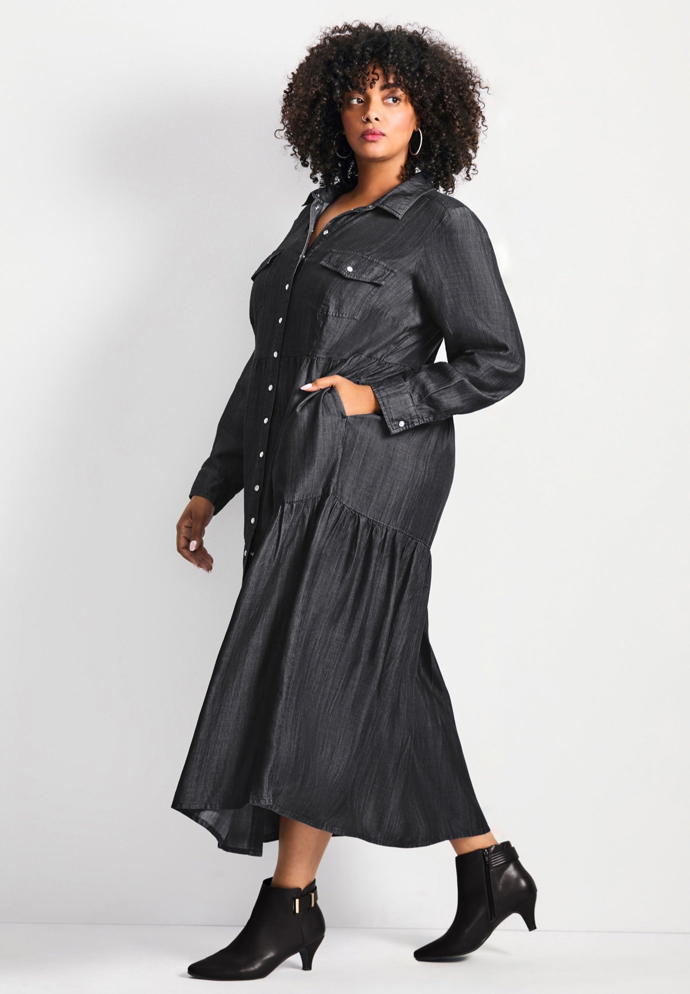 Denim Tiered Shirtdress image number 1