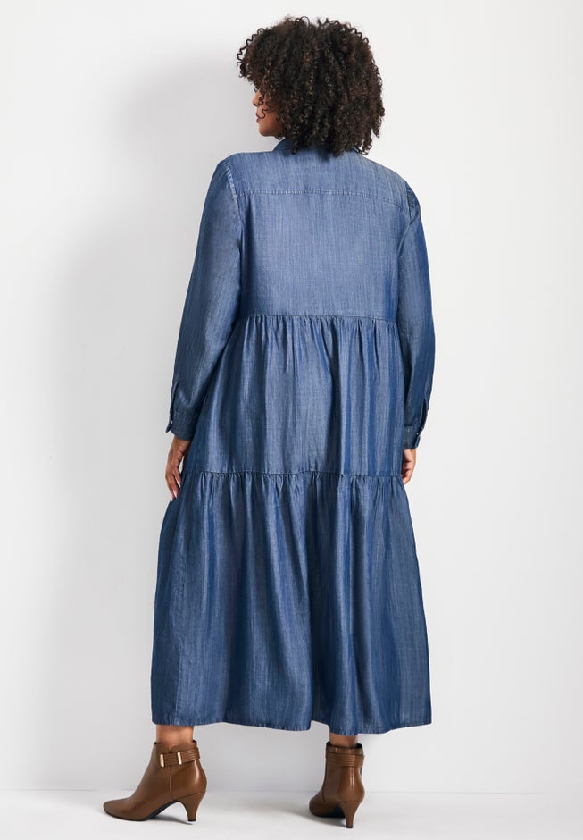 Denim Tiered Shirtdress image number 2
