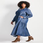 Denim Tiered Shirtdress image number null