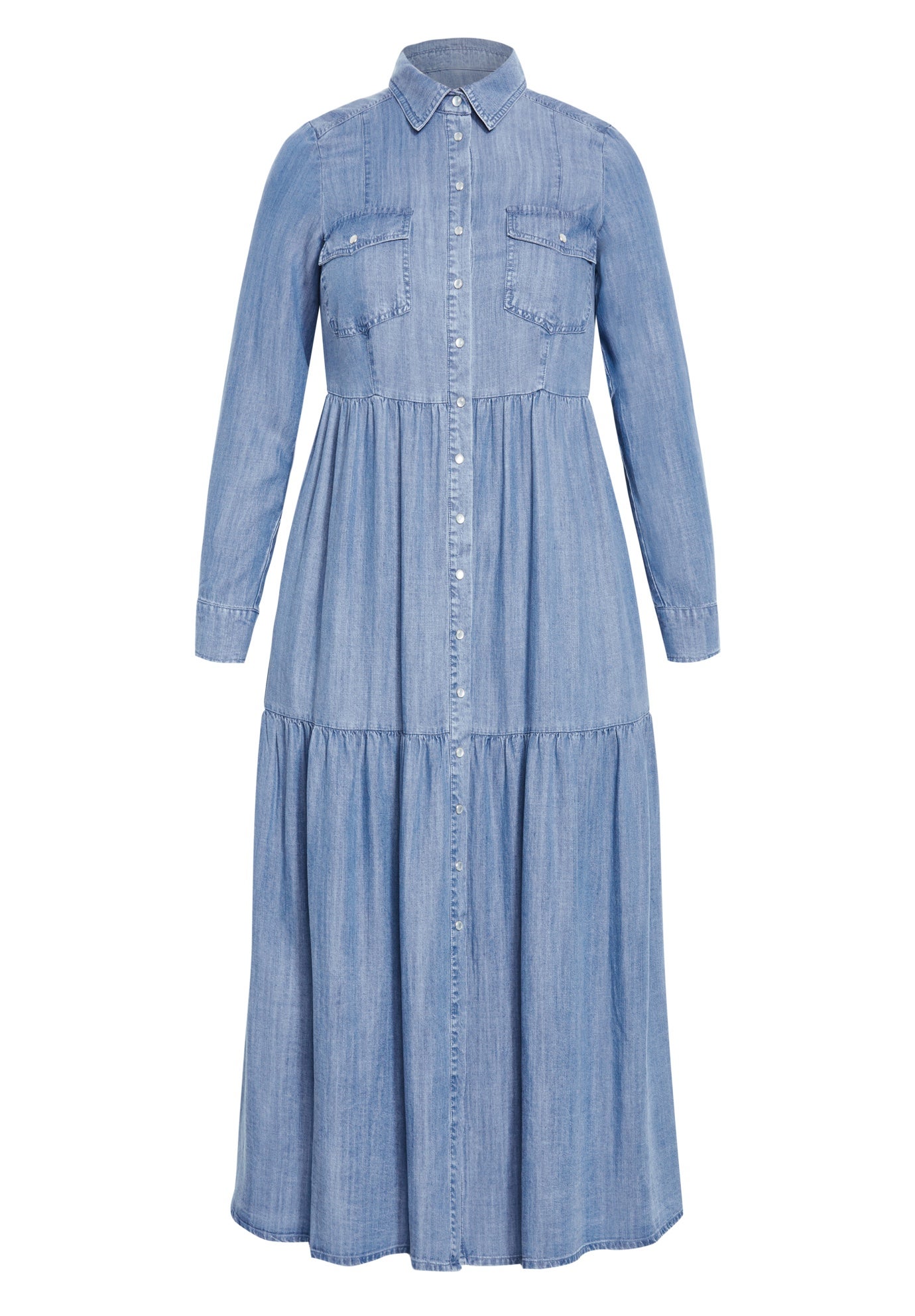 Denim Tiered Shirtdress image number 3