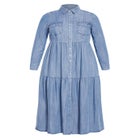 Denim Tiered Shirtdress image number null
