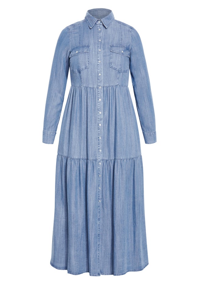 Denim Tiered Shirtdress image number 3