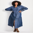 Denim Tiered Shirtdress image number null
