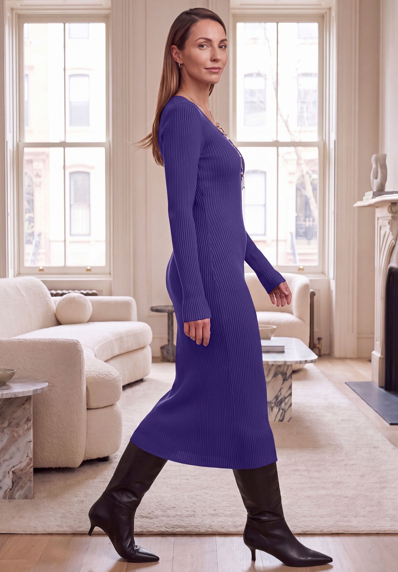 Scoop-Neck Sweater Dress image number 2