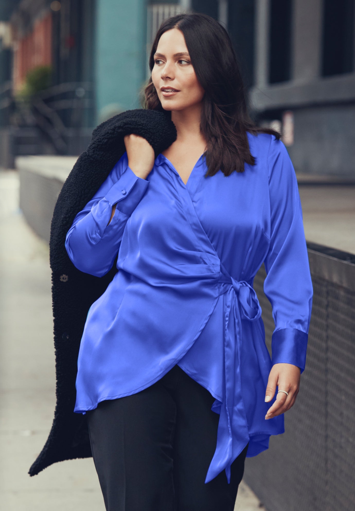 Goldi Satin Wrap Blouse image number 1