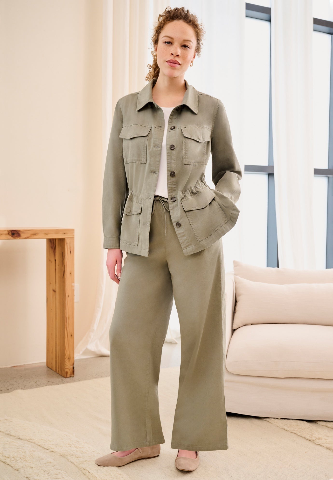 Drapey Wide Leg Elastic Waist Pant image number 0