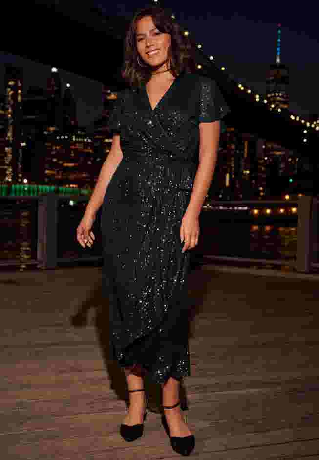 Nina Sequin Wrap Dress image number 1