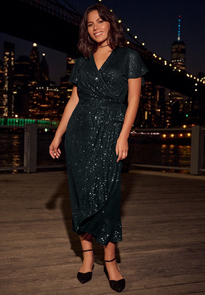 Nina Sequin Wrap Dress image number 1