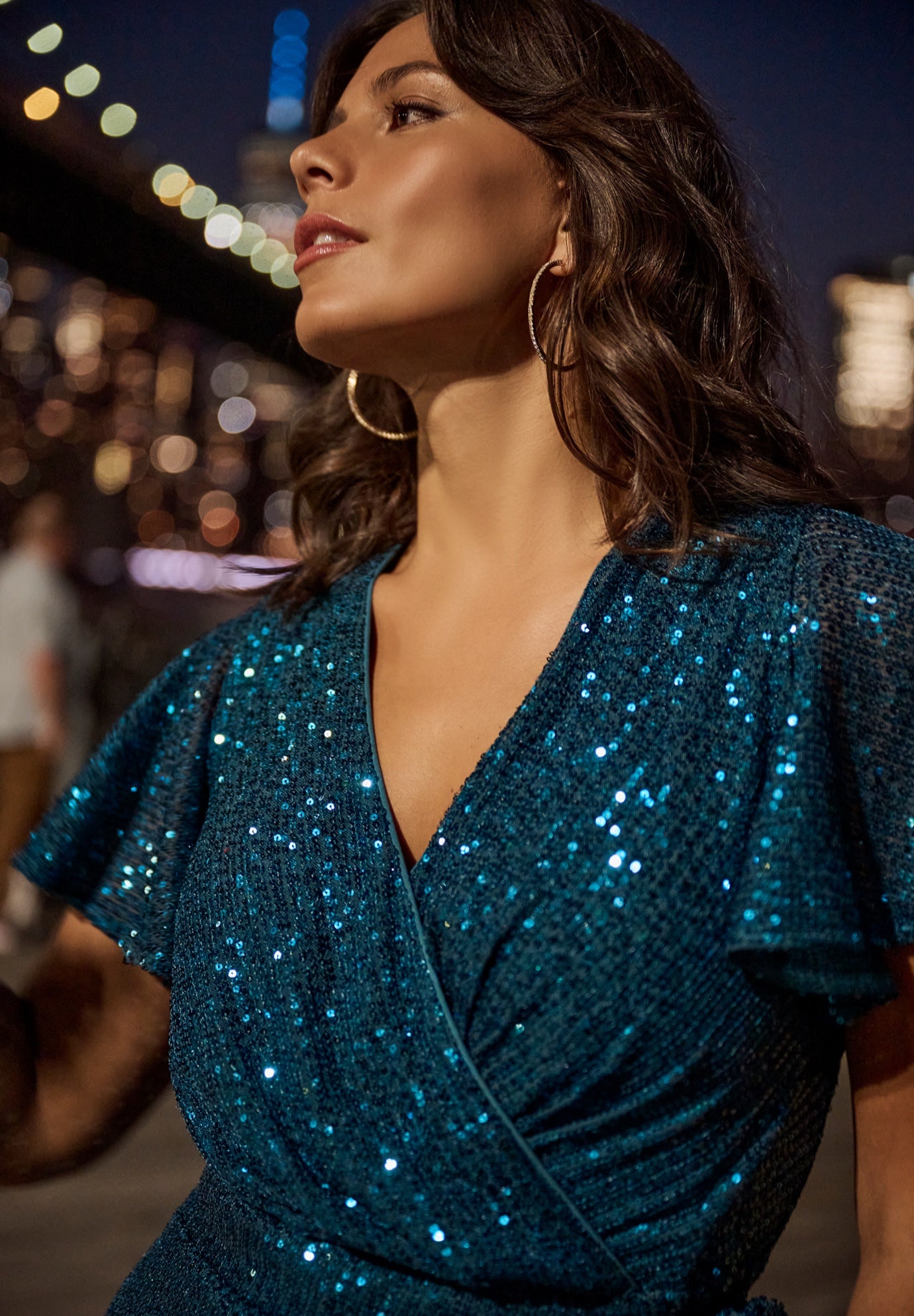Nina Sequin Wrap Dress image number 1