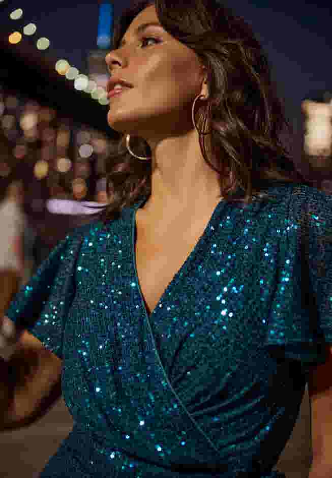 Nina Sequin Wrap Dress image number 1