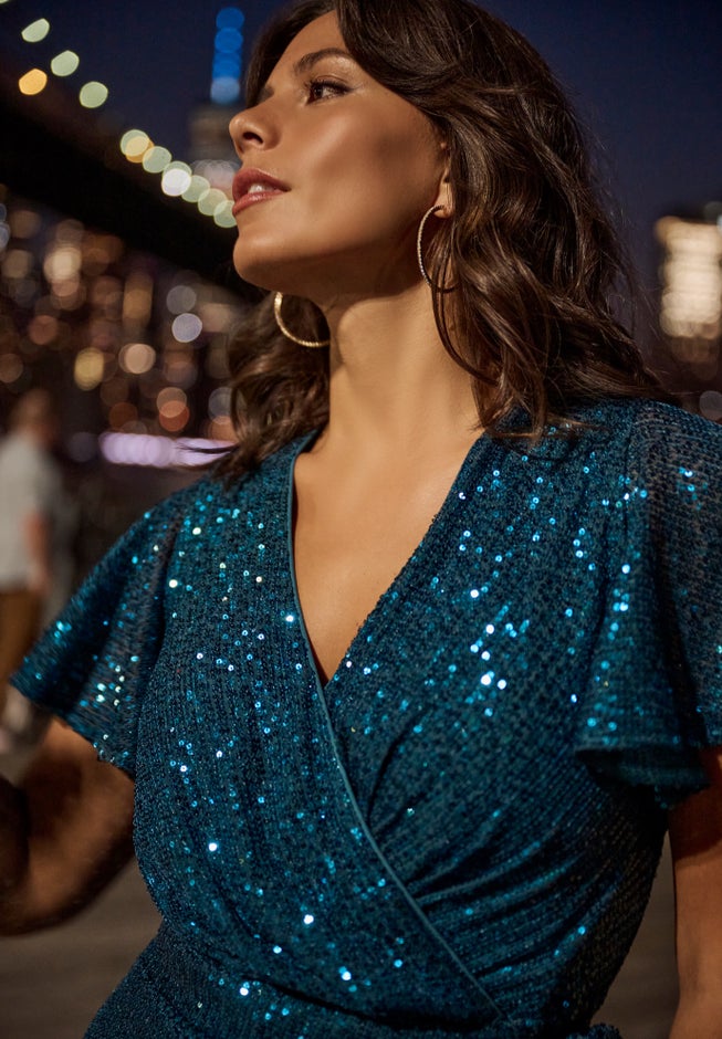 Nina Sequin Wrap Dress image number 1