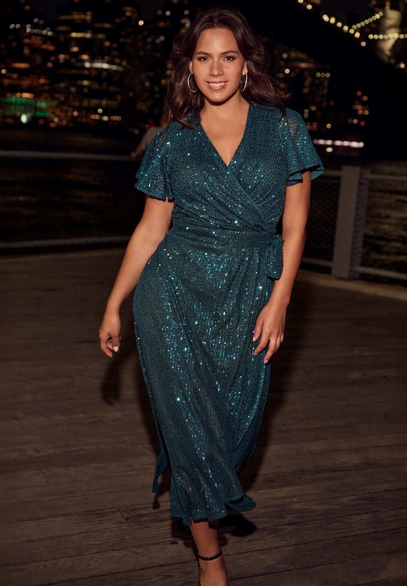 Nina Sequin Wrap Dress image number 2