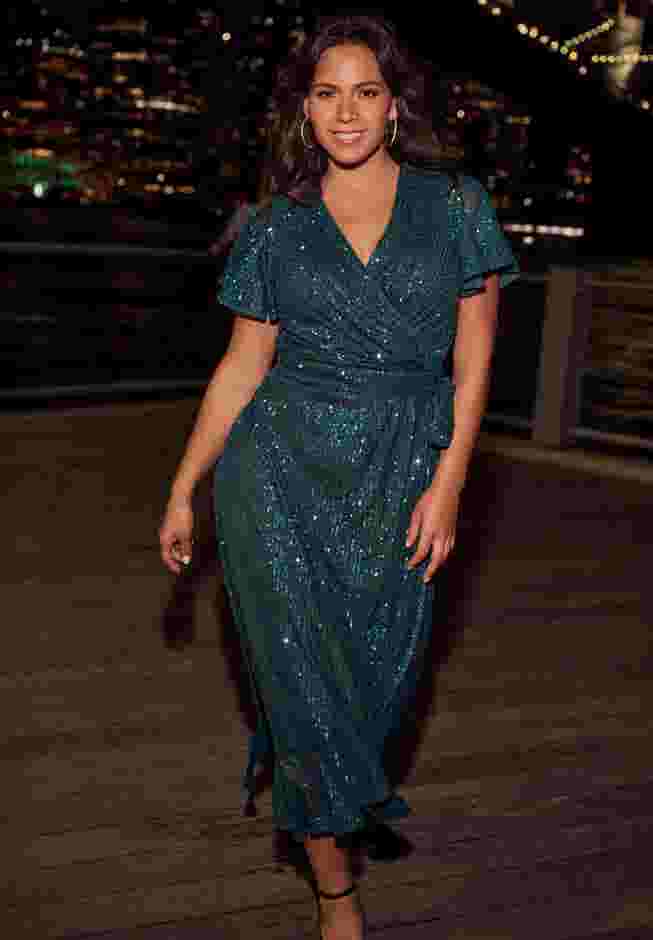 Nina Sequin Wrap Dress image number 2