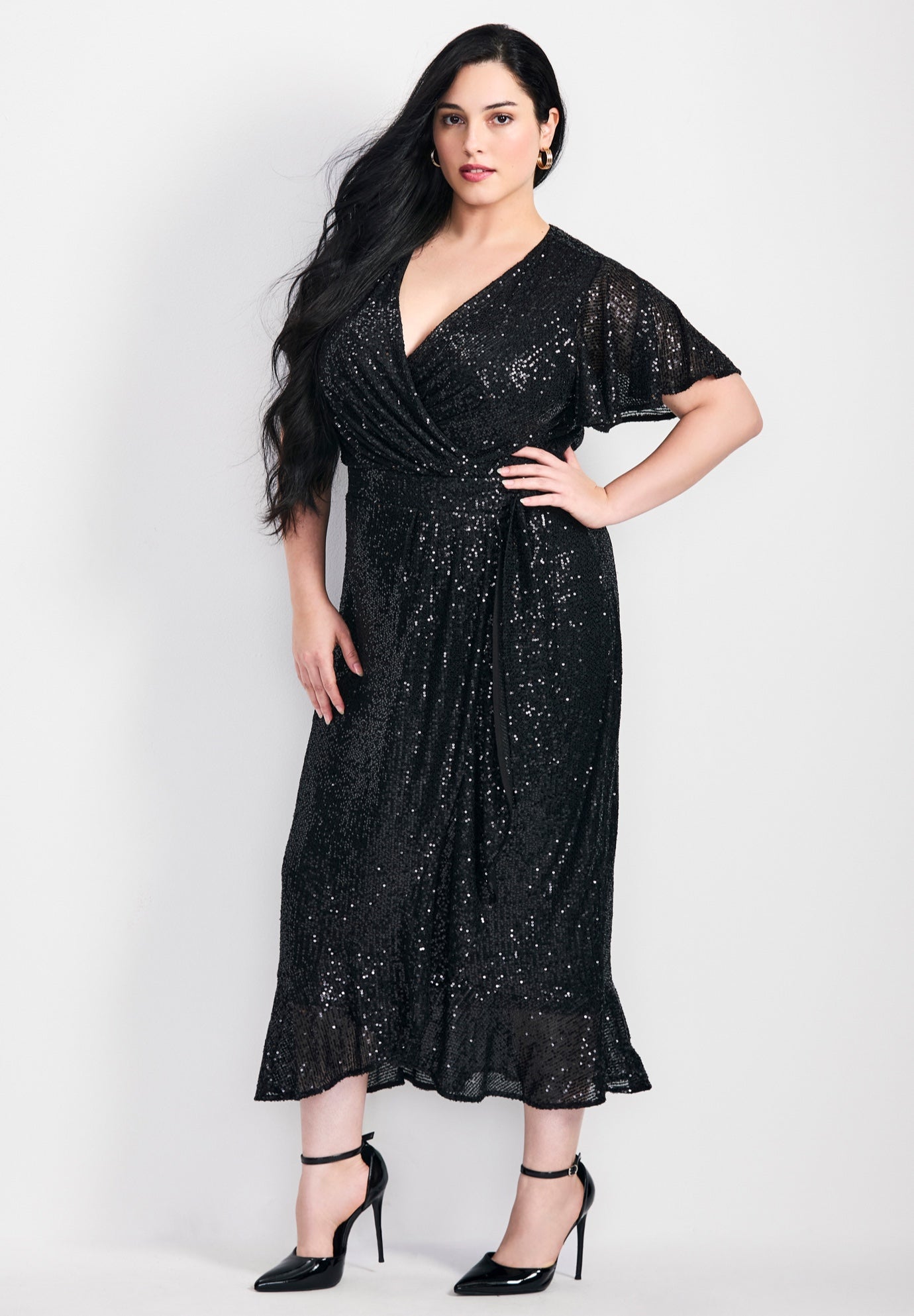 Nina Sequin Wrap Dress image number 3