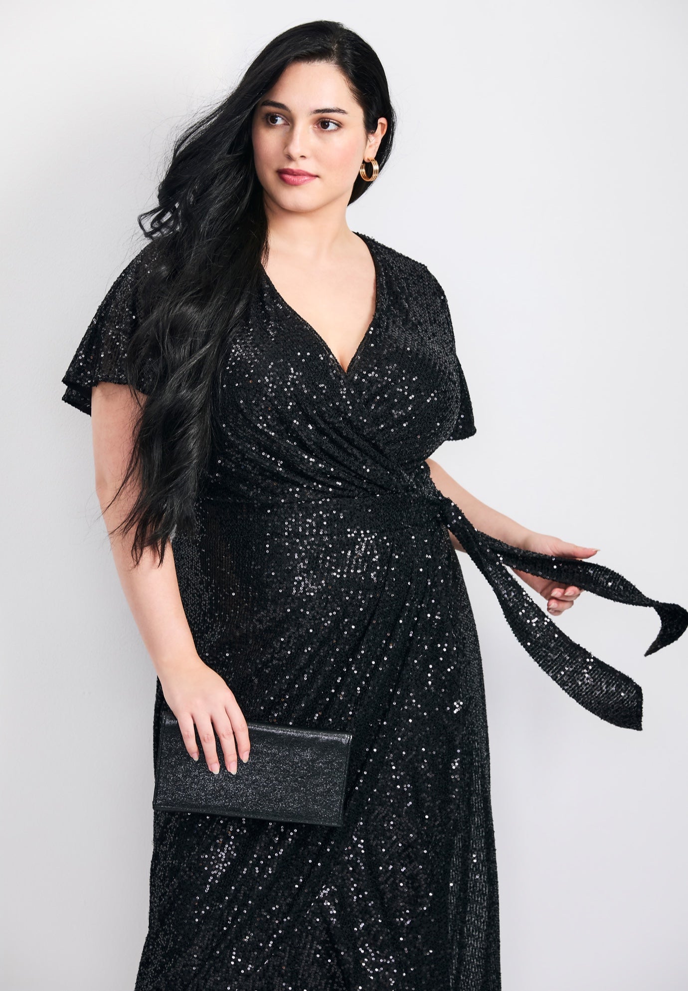 Nina Sequin Wrap Dress image number 2
