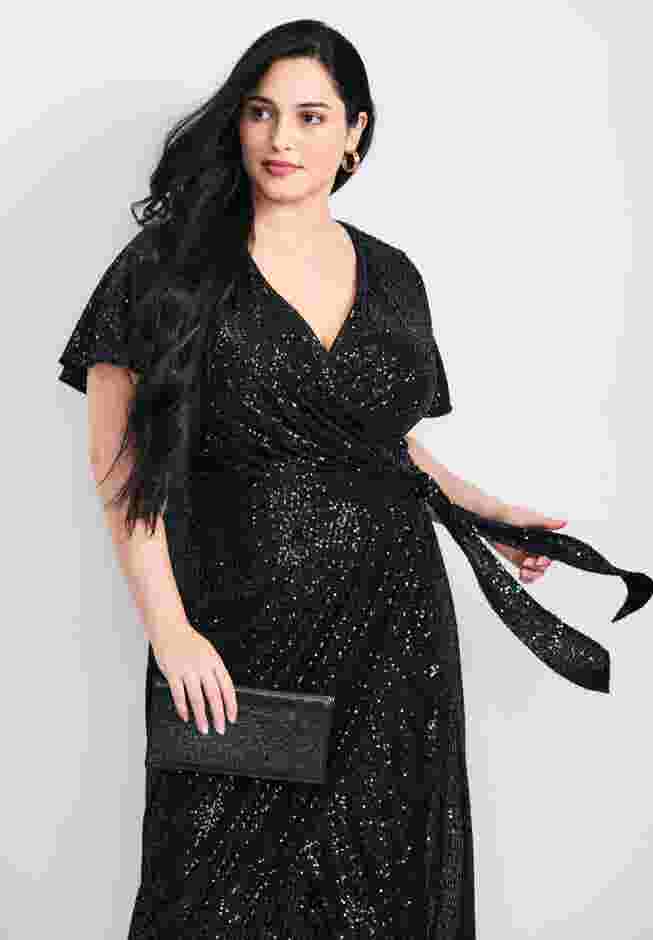 Nina Sequin Wrap Dress image number 1