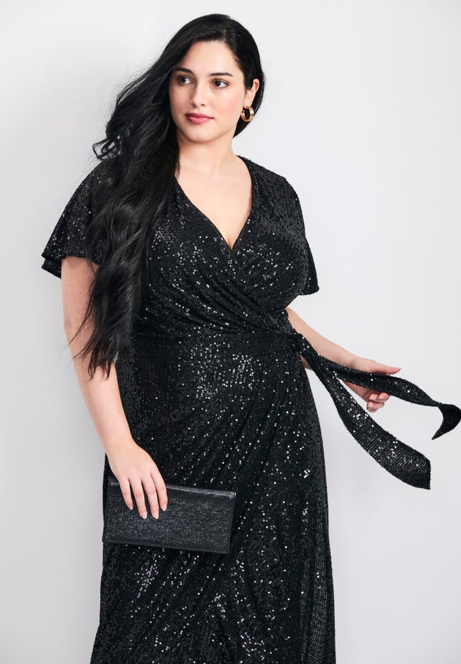Nina Sequin Wrap Dress image number 2