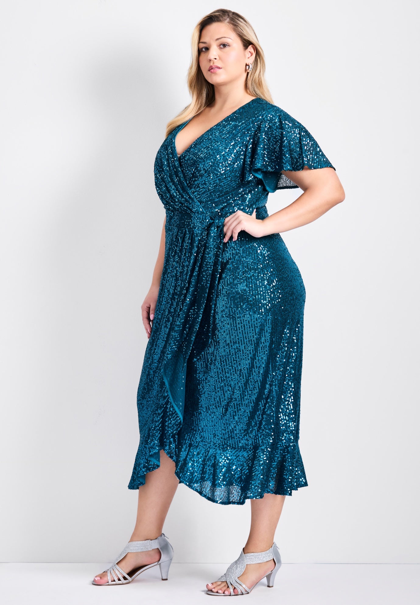 Nina Sequin Wrap Dress image number 3