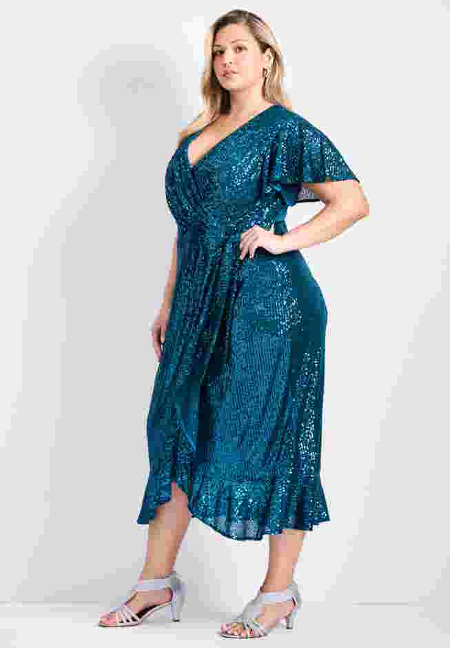 Nina Sequin Wrap Dress image number 1