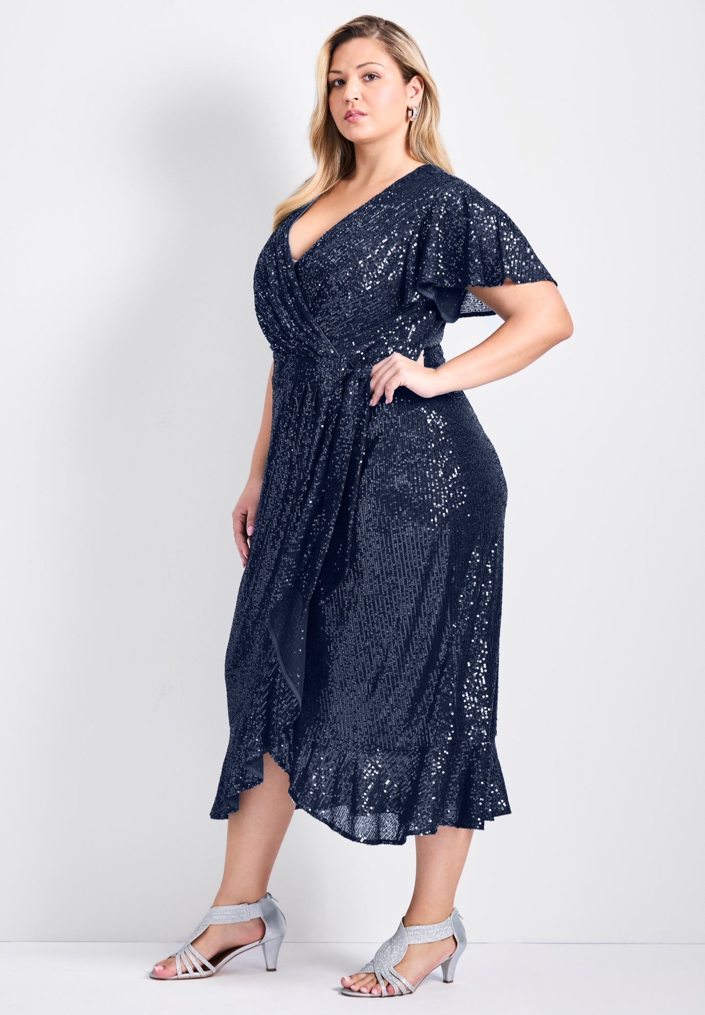 Nina Sequin Wrap Dress image number 2