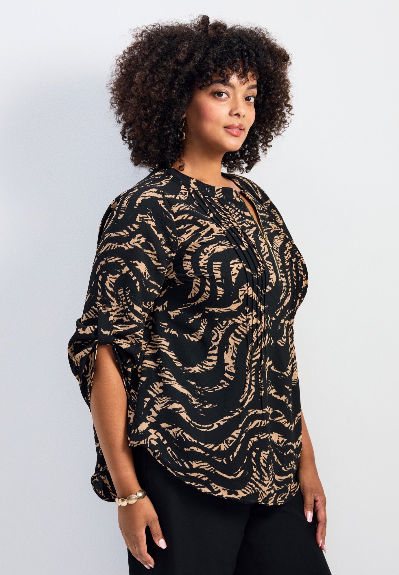 Hailey Zip Front Pintuck Blouse image number 3