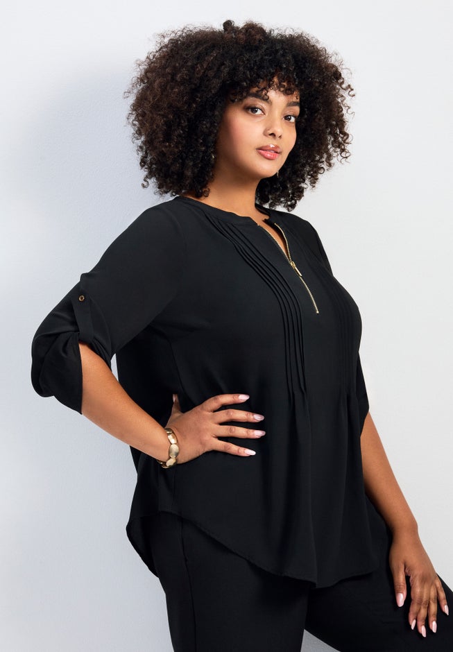Hailey Zip Front Pintuck Blouse image number 2