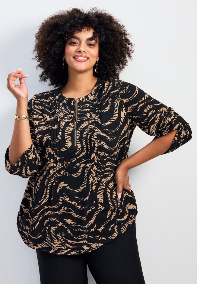 Hailey Zip Front Pintuck Blouse image number 0