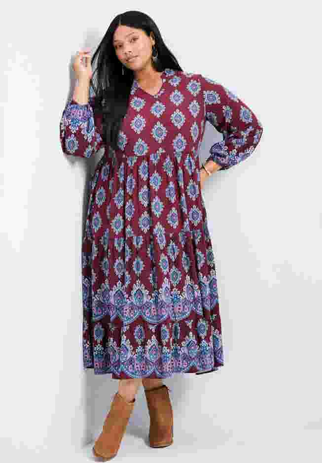 Everlasting Bordered Print Blouson Sleeve Dress image number 1