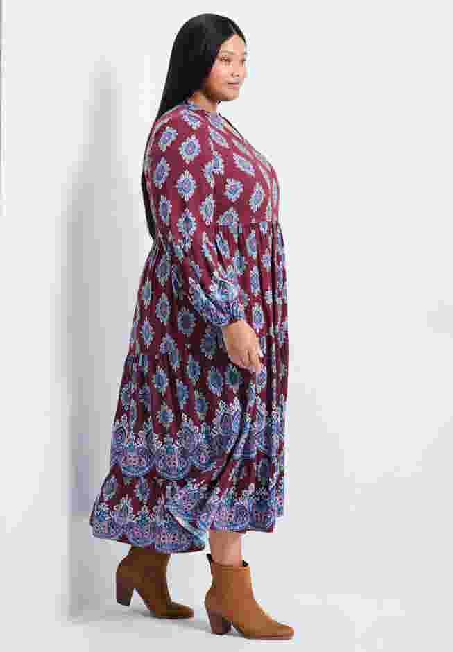 Everlasting Bordered Print Blouson Sleeve Dress image number 2