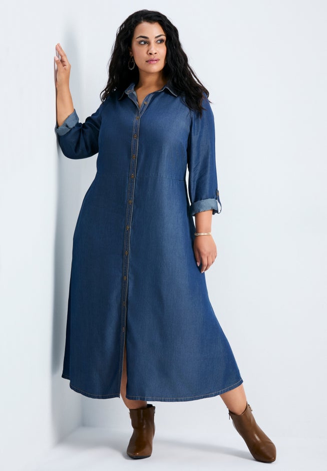 avenue denim dress Ruffled Denim Dress