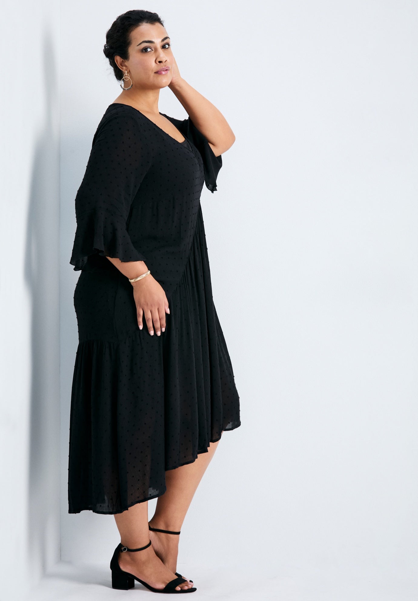 Vicki Textured Dobby Bell Sleeve Dress image number 1