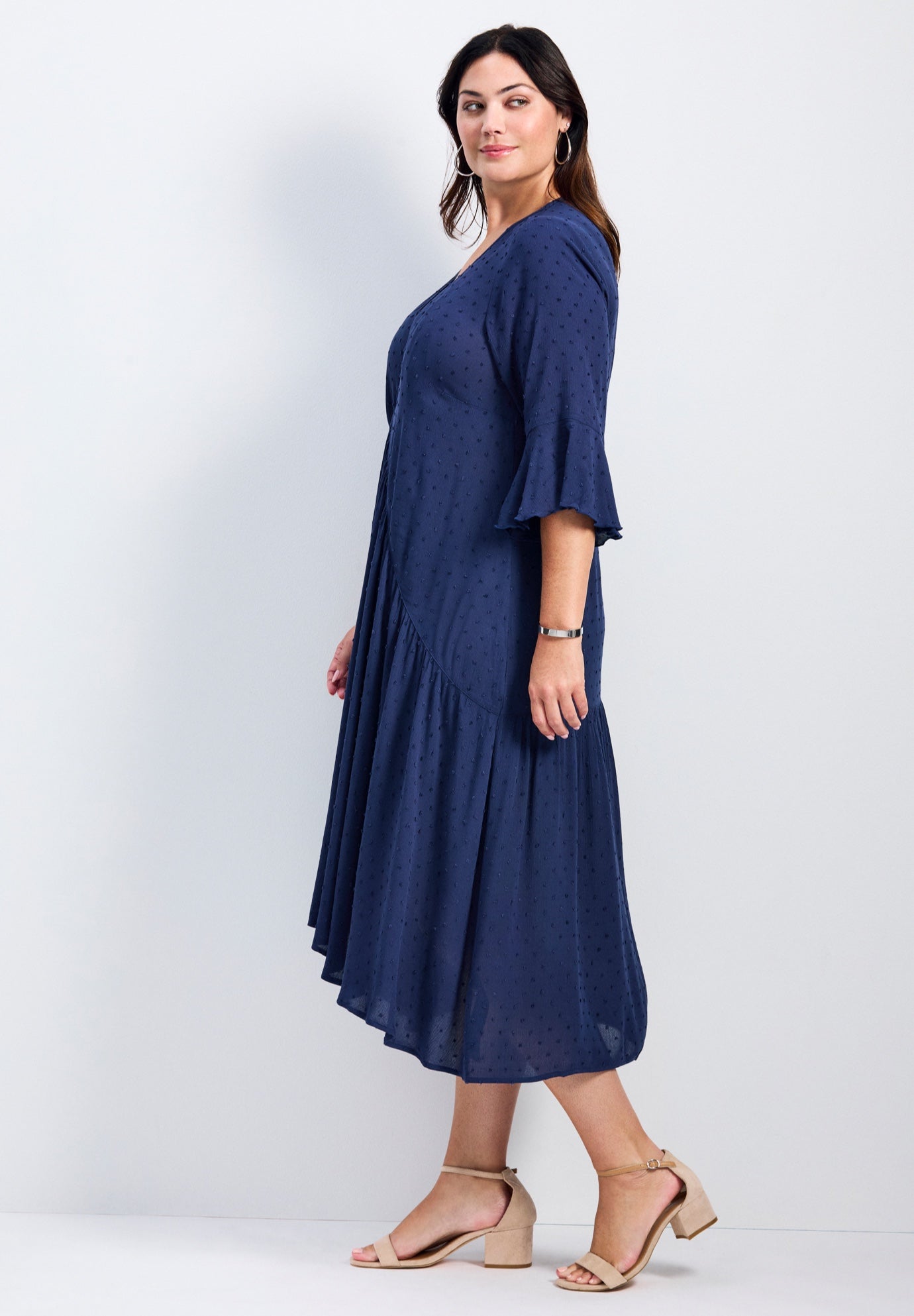 Vicki Textured Dobby Bell Sleeve Dress image number 1