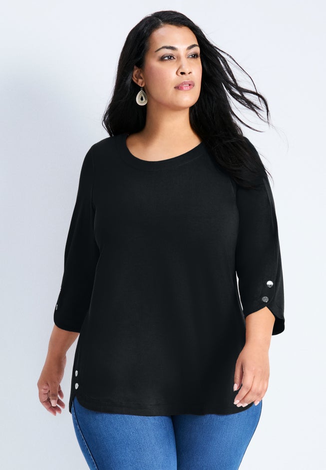 Sabrina Btn Dtl 3/4 Slv Top image number 0