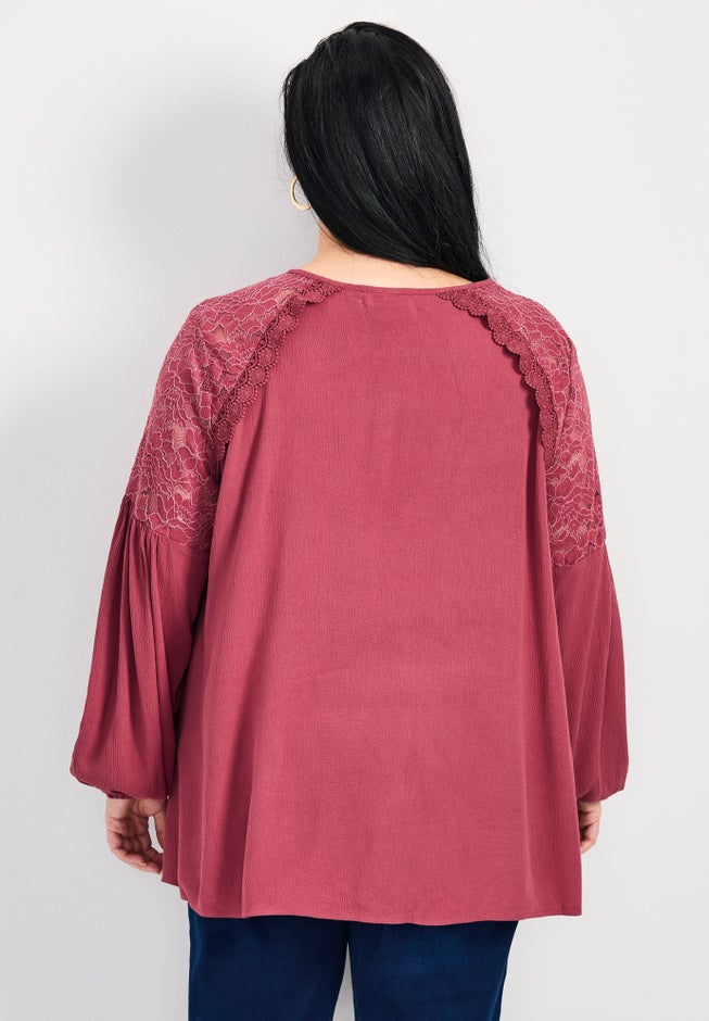 Marcie Lace Yoke Long Sleeve Top image number 2