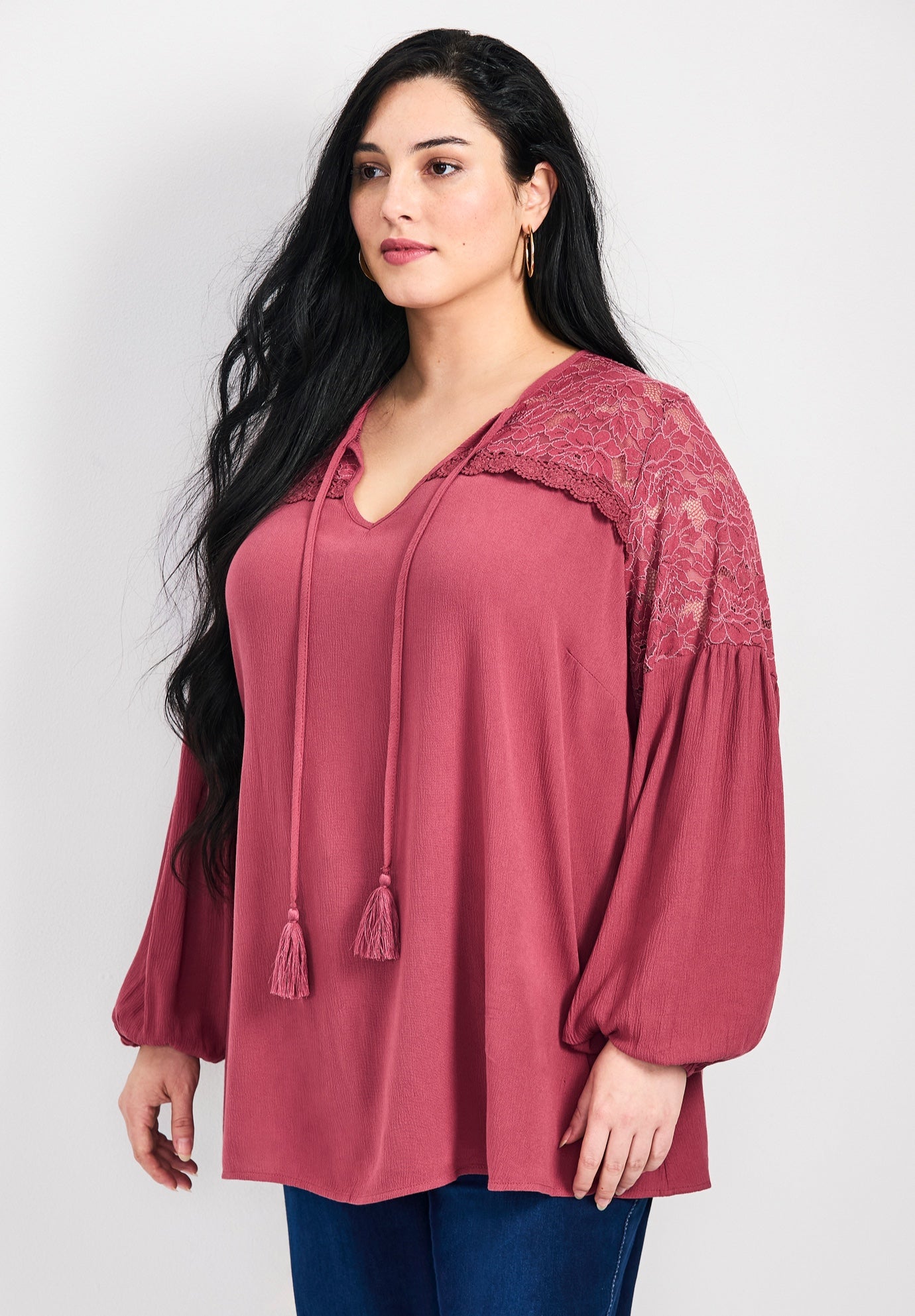 Marcie Lace Yoke Long Sleeve Top image number 1